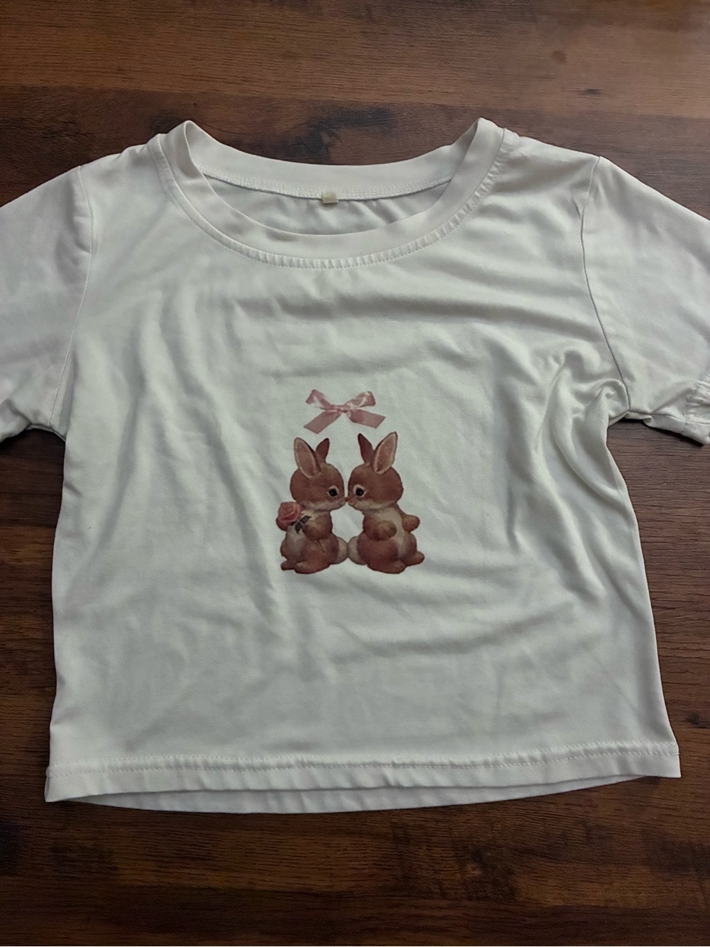 White crop top with two little bunnies in the middle